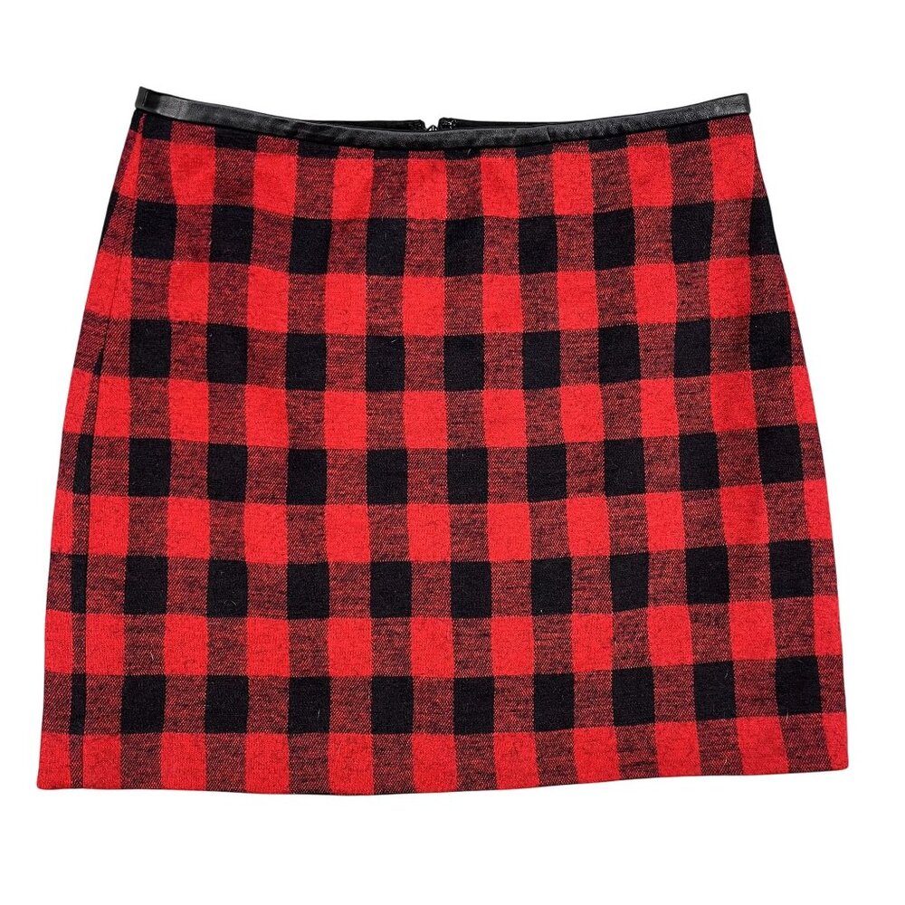 Madewell‎ Wool Blend Leather Trim Buffalo Plaid Mini Skirt Sz 0